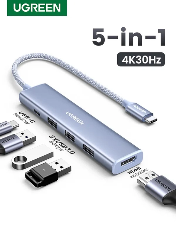 Конвертер многофункциональный UGREEN CM478 (35581) USB-C To HDMI 4K@31Hz+3*USB 30 A+PD