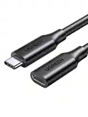 Черный кабель UGREEN US353 (10387) USB-C/M to USB-C/F Gen2 5A Extension Cable 10Gbps. Длина: 1 м.