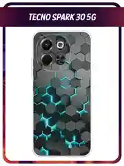 Бирюзовый чехол на Tecno Spark 30 5G / Текно Спарк 30 5G прозрачный, с принтом, защита камеры