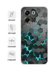 Бирюзовый чехол на Tecno Spark 30 5G / Текно Спарк 30 5G прозрачный, с принтом, защита камеры