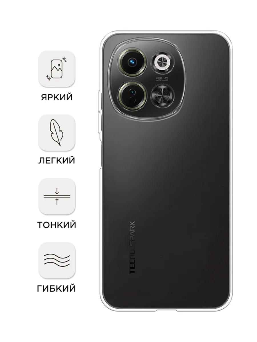 Прозрачный чехол на Tecno Spark 30 5G / Текно Спарк 30 5G прозрачный, с принтом, защита камеры