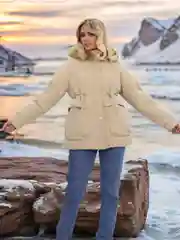 Бежевый куртка парка женская зимняя осенняя