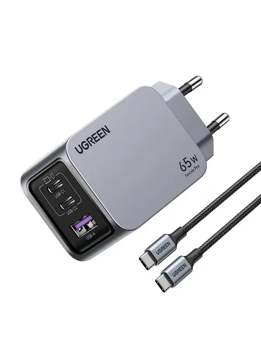 Серый сетевое зарядное устройство UGREEN X755 (25871) Nexode Pro 65W 3-Port GaN  с кабелем 100W