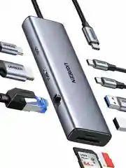 Серый конвертер UGREEN CM498 (15601) USB-C To 3*USB 30 A+HDMI+VGA+RJ45