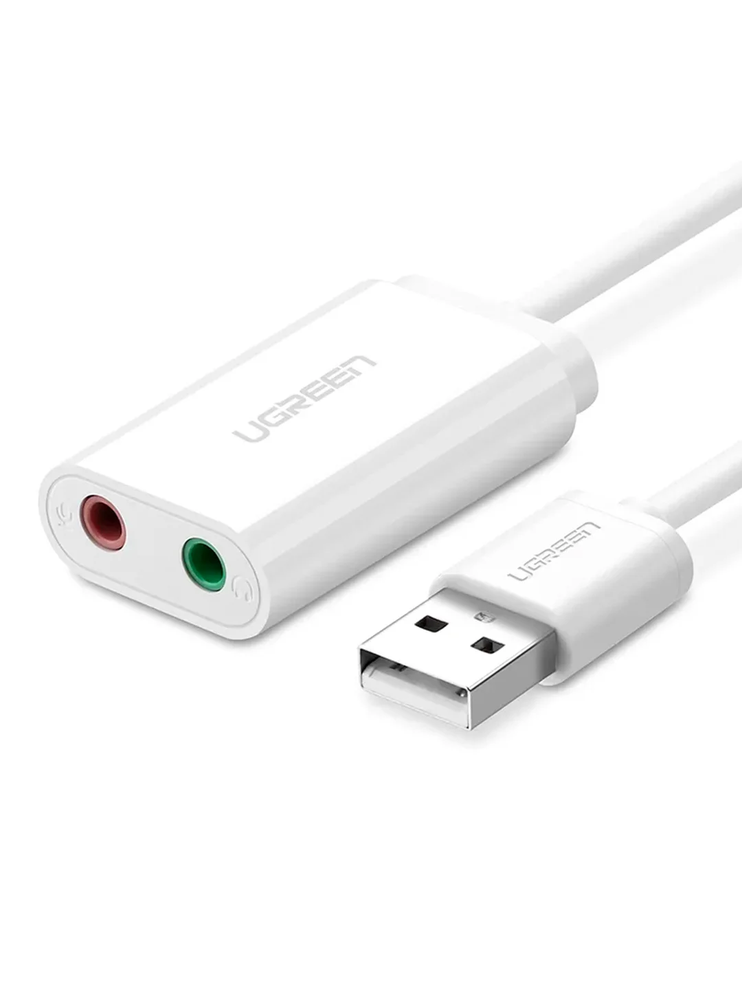 Белый внешняя звуковая карта UGREEN US205 (30143) USB 2.0 External Sound Adapter. Длина: 15см.