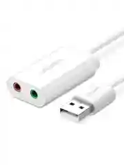 Белый внешняя звуковая карта UGREEN US205 (30143) USB 2.0 External Sound Adapter. Длина: 15см.