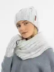 Серый металлик комплект: шапка женская зимняя, хомут, варежки, шарф, снуд в два оборота, зимняя