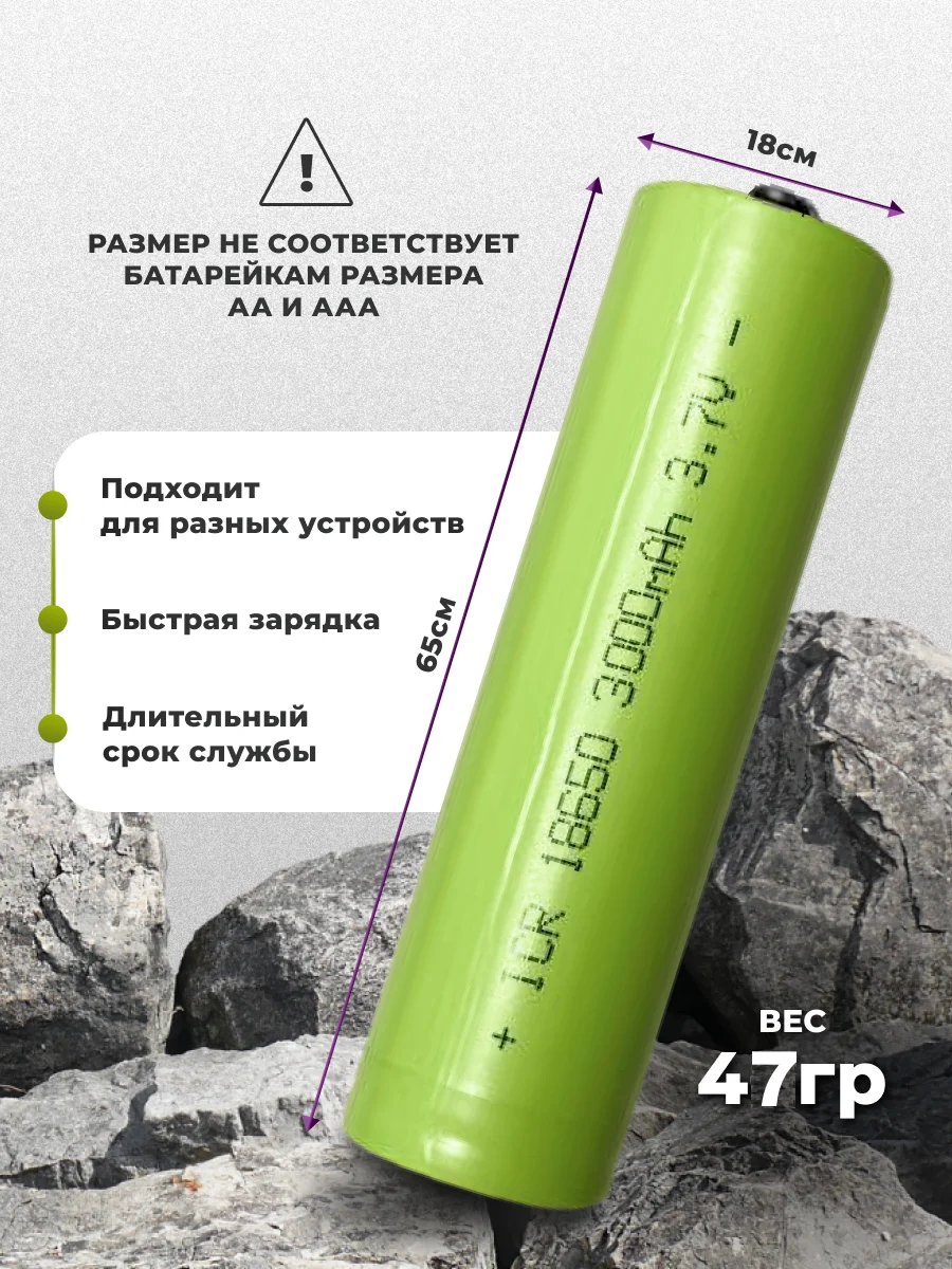 Аккумулятор 18650, 3.7В 5С, 3000mAh, емкость 3000 мА/ч. ВЫСОКОТОКОВЫЕ R=22 мОм
