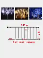 Гирлянда светодиодная, LED гирлянда метеоритный дождь, тающие сосульки, Новый год, 10 колб