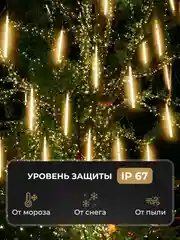 Светло-жёлтый гирлянда светодиодная, LED гирлянда метеоритный дождь, тающие сосульки, Новый год, 10 колб