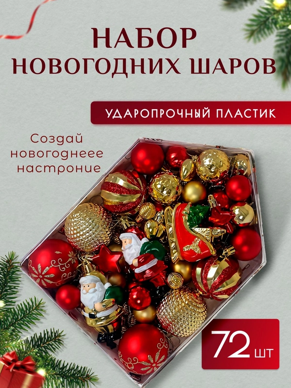 Шары елочные 72шт, Елочные Игрушки