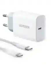 Белый набор адаптер и кабель USB-C - Lightning UGREEN CD137 (50698) PD  20W