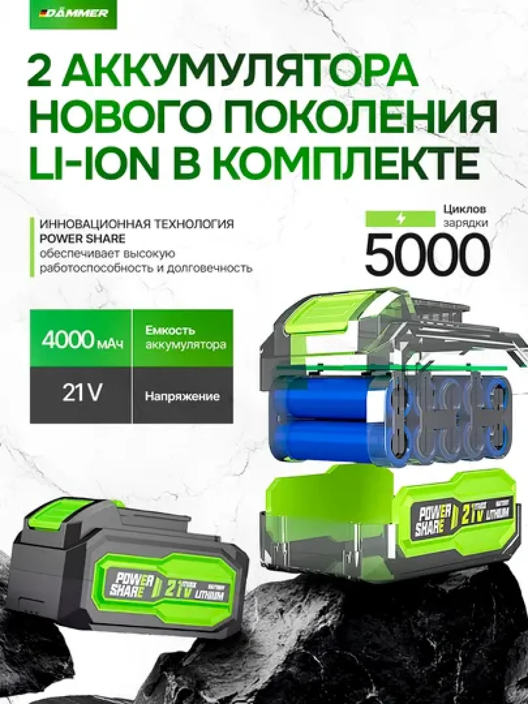 Черный гайковерт аккумуляторный бесщеточный ударный DAMMER, 21V
