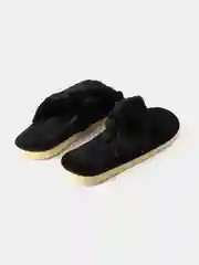 Черный тапочки домашние женские, меховые, пушистые, открытые