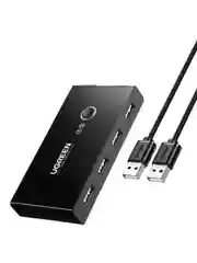 Черный переключатель UGREEN CM595 (30357) 2-Port USB KVM Switch Box ABS Case. Цвет: черный
