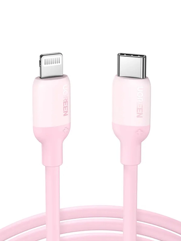 Кабель UGREEN US387 (60625)  USB-C to Lightning Silicone Cable.  Длина 1 м. Цвет: розовый