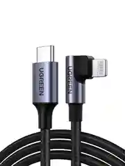 Черный кабель угловой US305 UGREEN USB-C to Lightning Angled Cable Aluminum Shell Braided