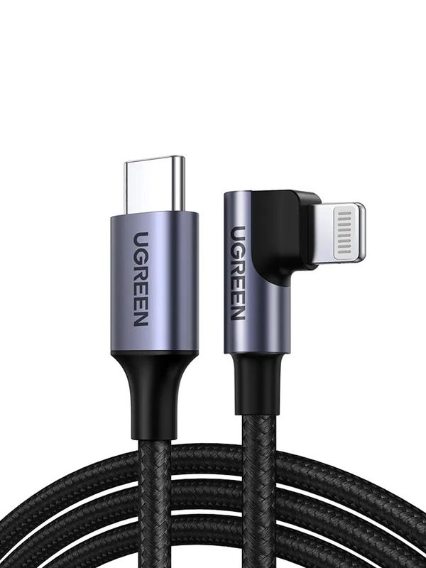 Кабель угловой US305 UGREEN USB-C to Lightning Angled Cable Aluminum Shell Braided