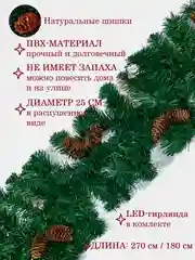 Лесной зеленый хвойная гирлянда светящаяся, гирлянда роса, новогодние еловые ветки с шишками, уличная