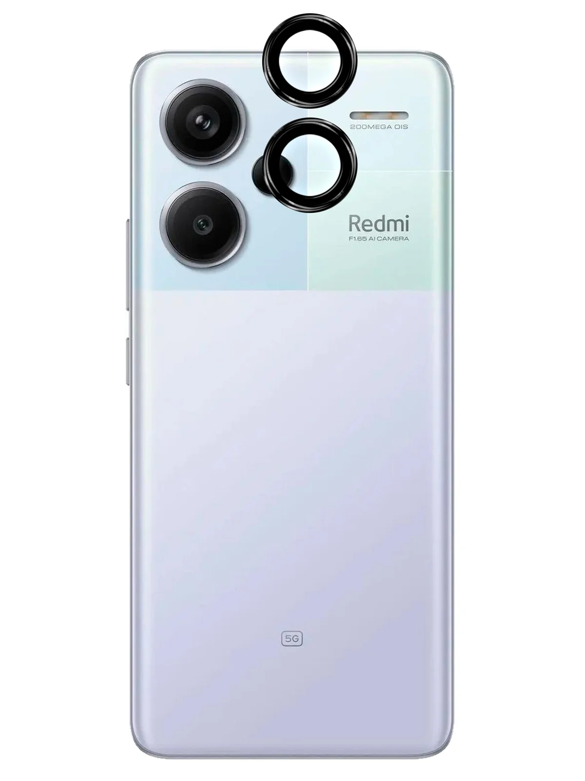 Черный стекло на камеру для Xiaomi Redmi Note 13 Pro Plus защитное BROSCORP, накладки с рамкой