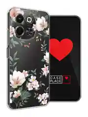Пастельно-коралловый чехол на Tecno Spark 30 5G / Текно Спарк 30 5G прозрачный, с принтом, защита камеры