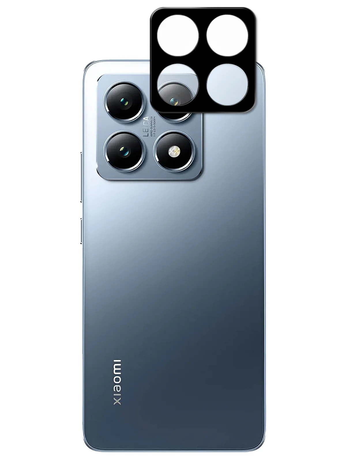 Черный cтекло на камеру для Xiaomi 14T защитное BROSCORP закаленное прозрачное, накладки, рамка