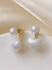 Золотой серьги сердечки с жемчугом