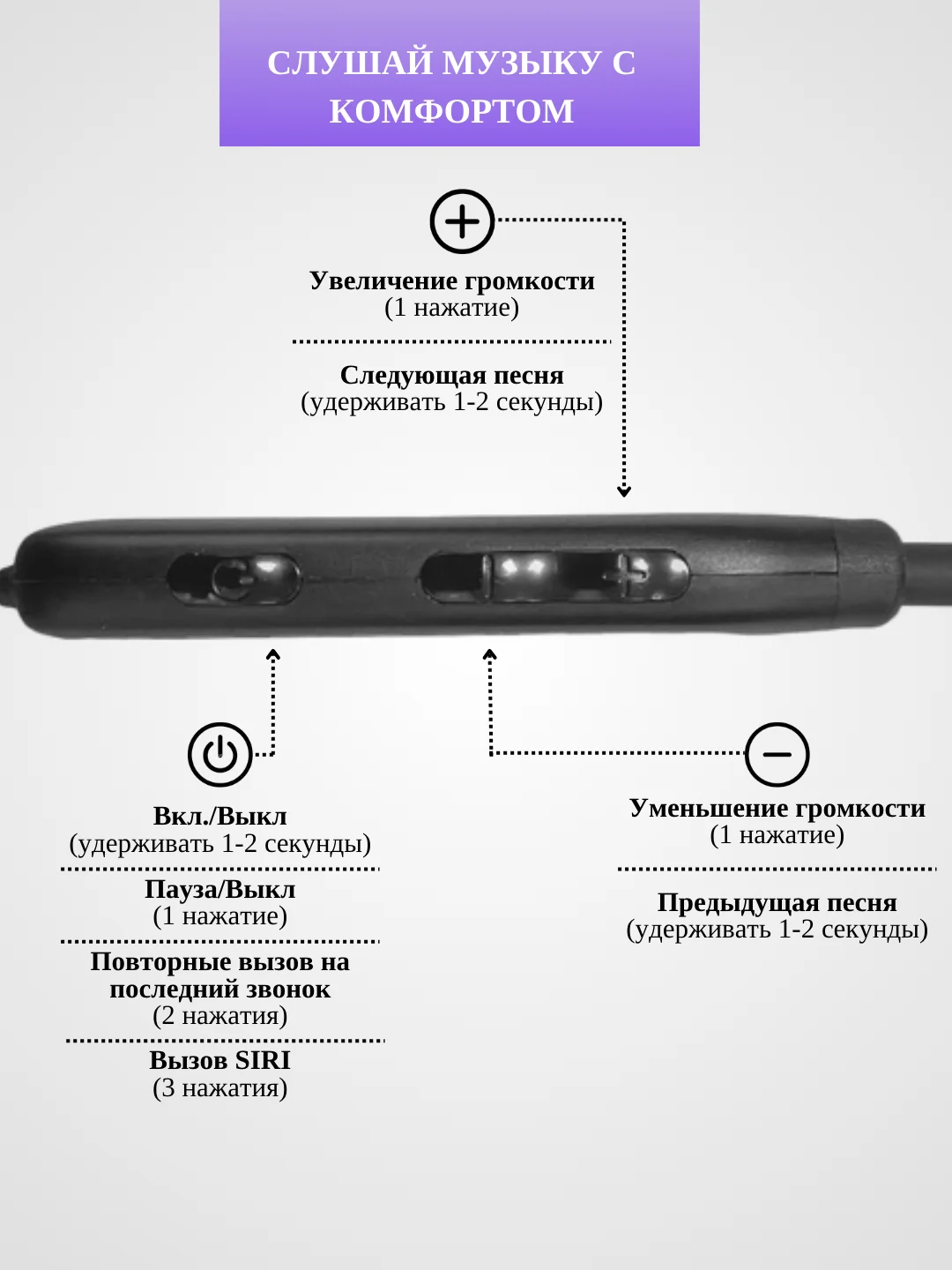Наушники беспроводные спортивные / с шумоподавлением и шейным ободом для спорта, бега
