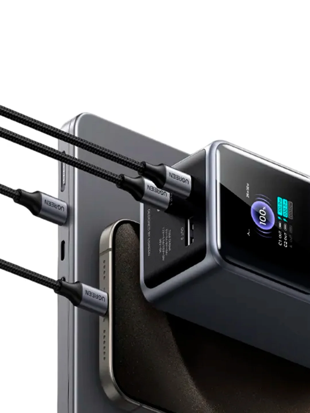 Серый внешний аккумулятор UGREEN PB721 (35524B) 20000mAh 130W Fast Charging Power Bank.