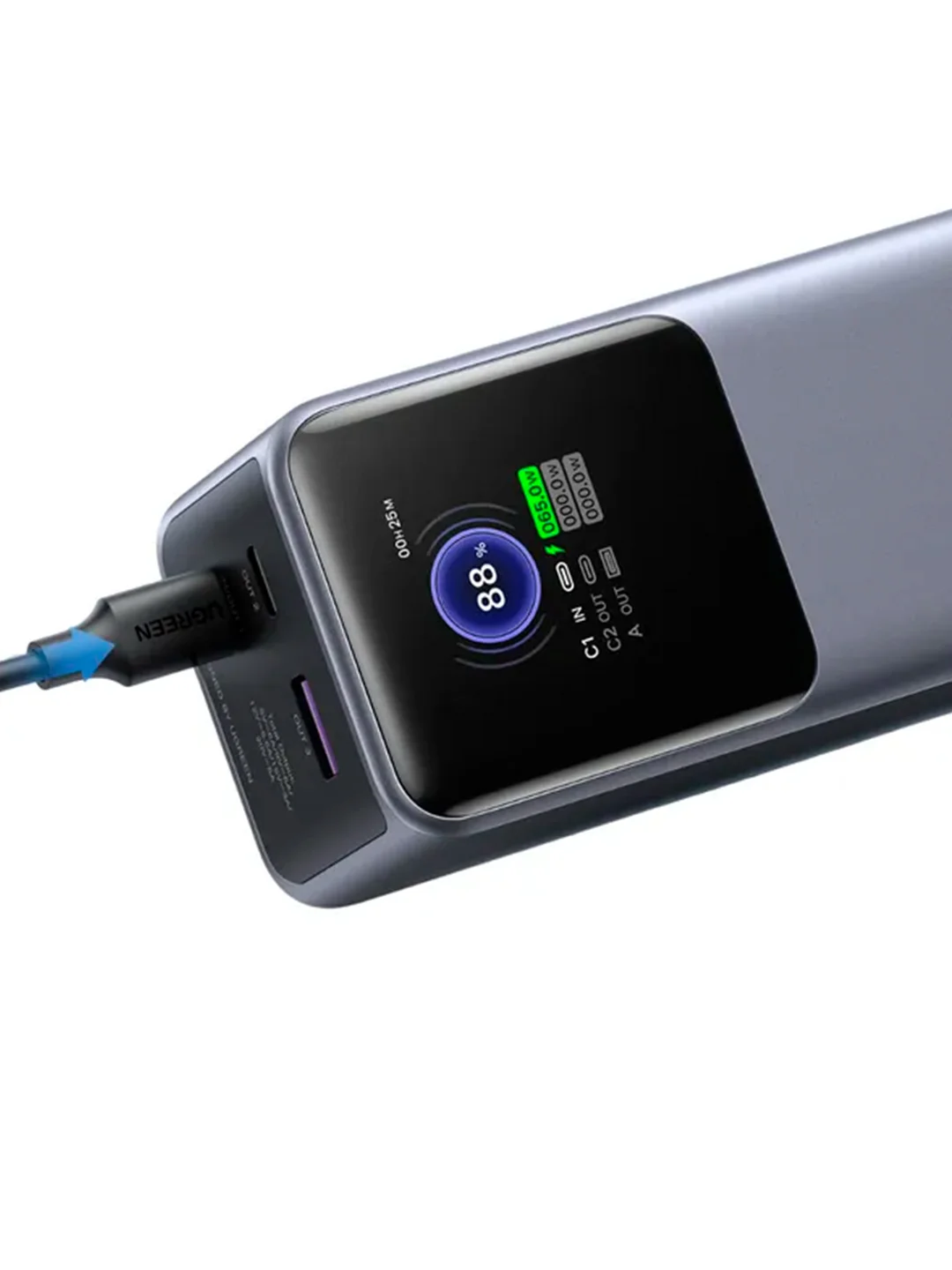 Серый внешний аккумулятор UGREEN PB722 (35525B) 25000mAh 200W Fast Charging Power Bank.