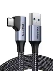 Черный кабель UGREEN US385 (20299) USB-A Male to USB-C Male 3.0 3A 90-Degree Angled Cable.