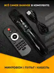 Черный колонка Bluetooth с LED-подсветкой ZQS 40Вт (USB/SD/AUX/FM) колёсики/ручка + микрофон/пульт