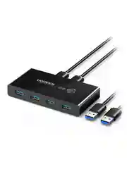 Черный разветвитель портов UGREEN US216 (30767) 2 In 4 Out USB 2.0 Sharing Switch Box.