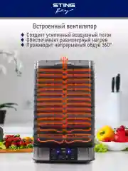 Черный сушилка для овощей и фруктов STINGRAY ST-FD702B 12 уровней, мощность 750Вт, черный жемчуг
