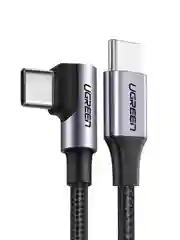 Серый кабель угловой UGREEN US255 USB-C 20 Male to Angled 90° USB-C 20 Male 3A Data Cable