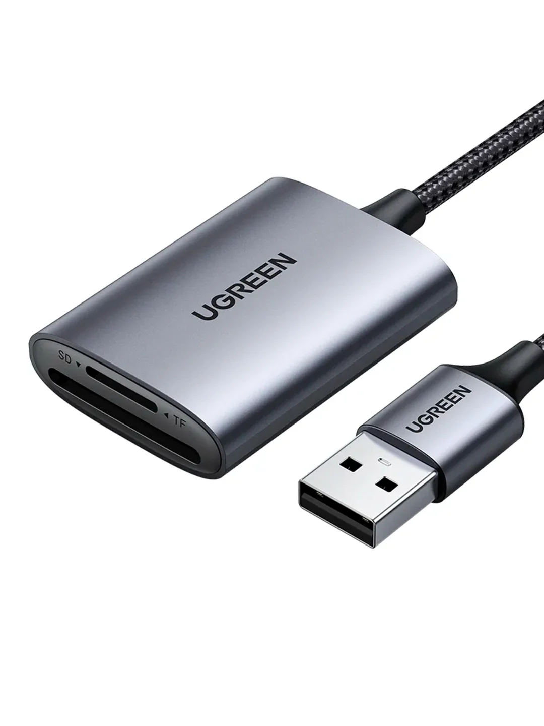 Серый кардридер UGREEN CM401 (80887) USB-A to SD/TF Memory Card Reader Alu Case. Цвет: серый