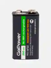 Черный аккумулятор бытовой GoPower Крона 6F22 BL1 NI-MH 9V 250mAh (1/25/100)