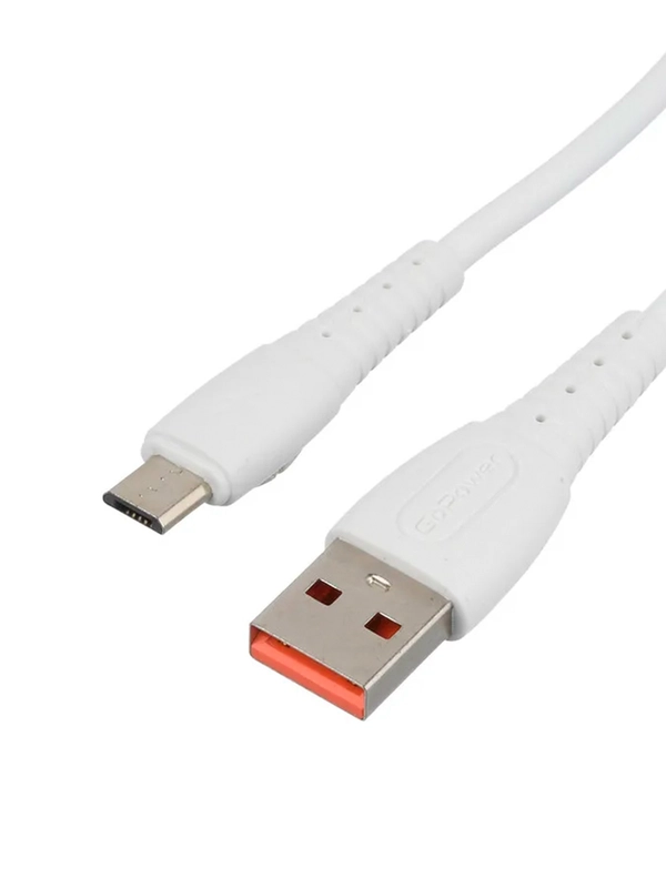 Кабель GoPower GP07M USB (m)-microUSB (m) 2.4A силикон белый (1/200/800)