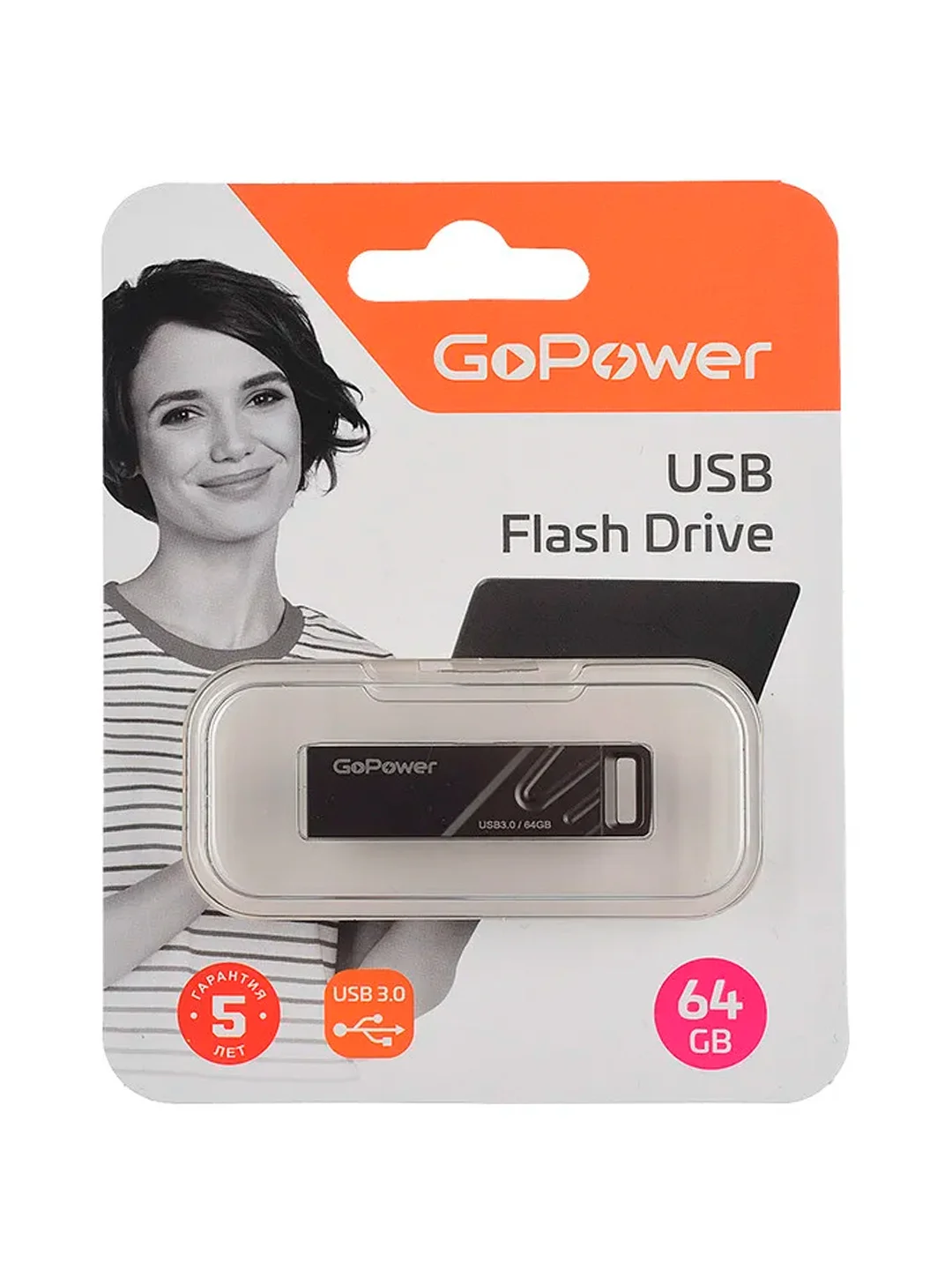 Черный флеш-накопитель GoPower TITAN 64GB USB3.0 металл черный графит (1/50/1000)