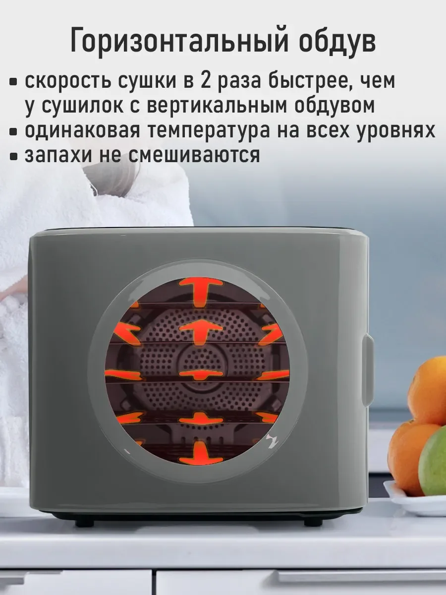 Черный сушилка для овощей и фруктов с горизонтальным обдувом STINGRAY ST-FD727A 5 уровней, черный