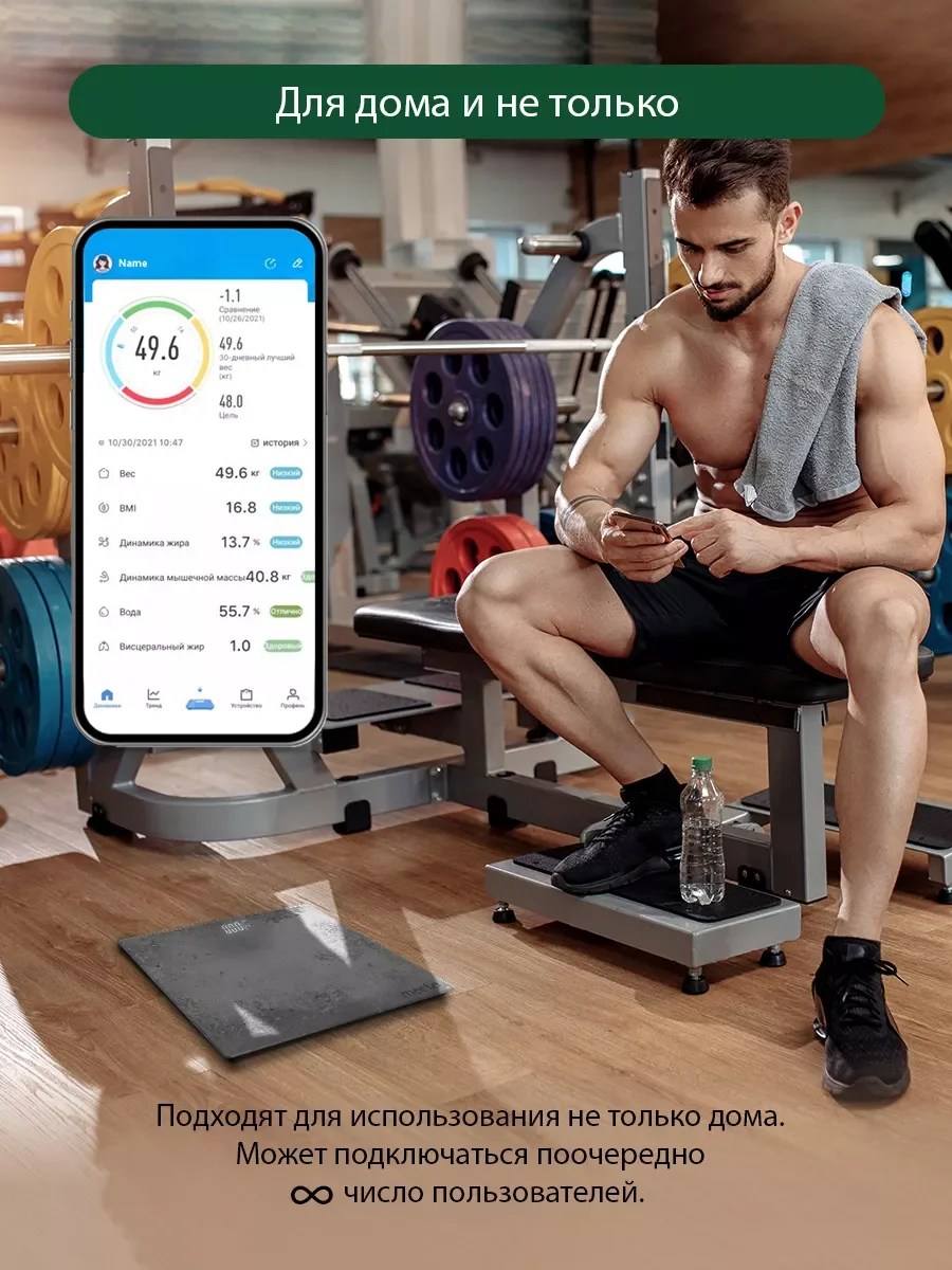 Серый умные диагностические весы MARTA MT-SC3605 , LED дисплей, Bluetooth, гранж