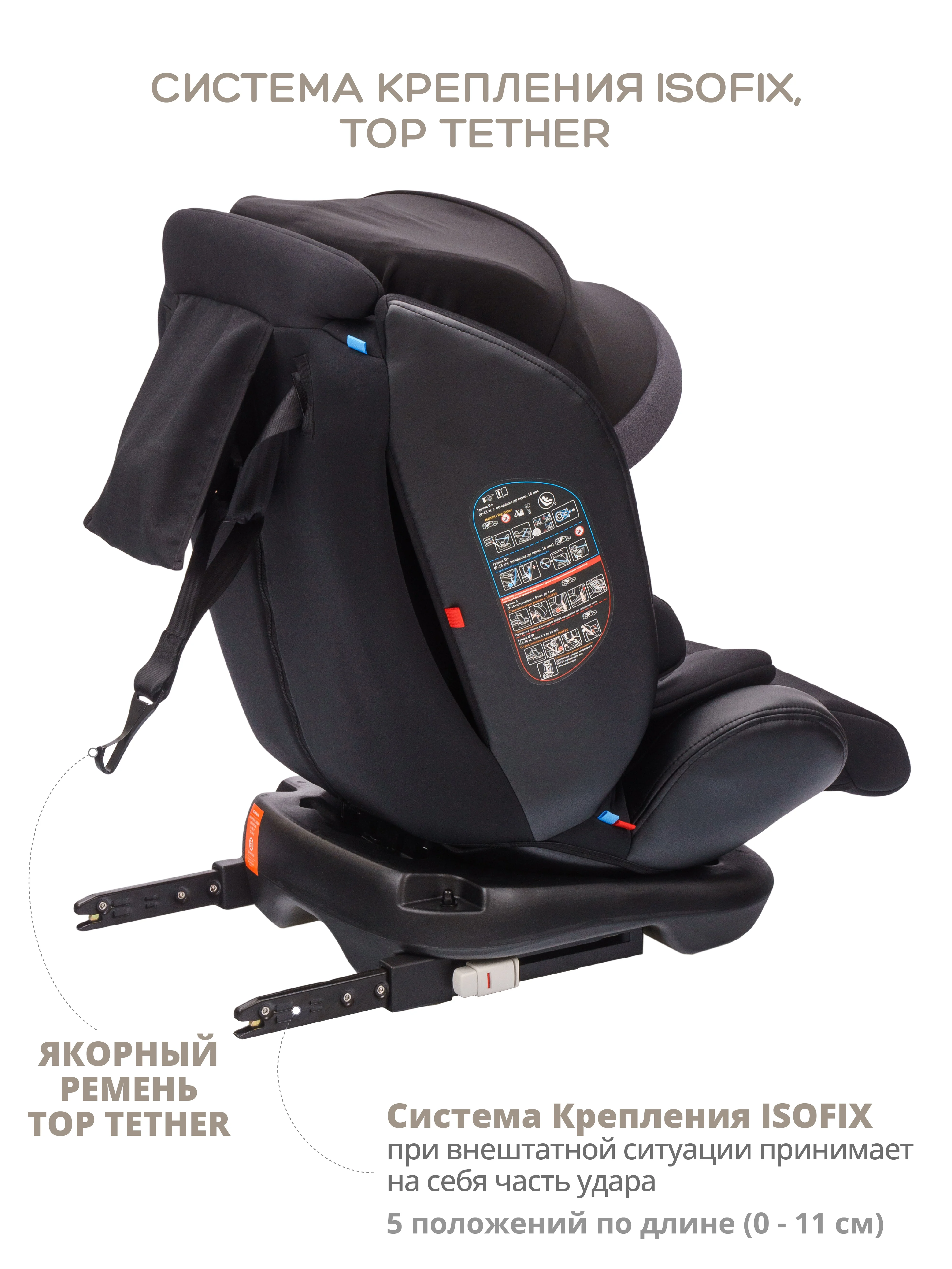 Черный автокресло детское Jovola I-Travel ST-3 Isofix растущее, поворотное, 0-36 кг.