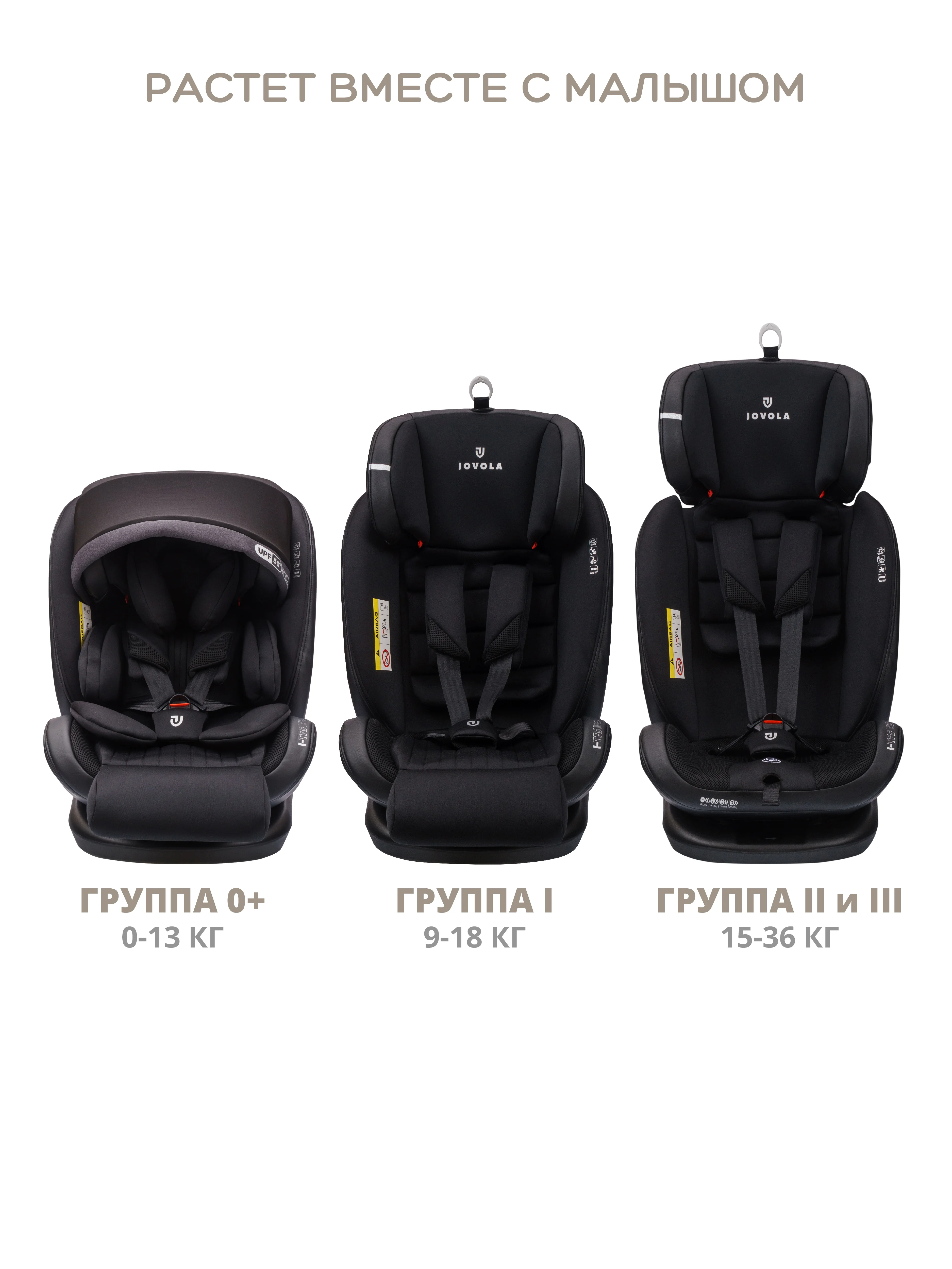 Черный автокресло детское Jovola I-Travel ST-3 Isofix растущее, поворотное, 0-36 кг.