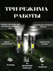 Мини фонарь ручной светодиодный с зумом,Фонарик  аккумуляторный с USB кабелем