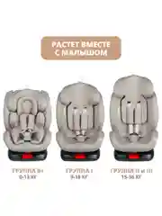 Бежевый автокресло детское Indigo Tourneo KBH308 ISOFIX растущее универсальное поворотное, 0-36 кг