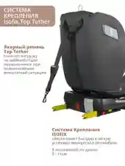 Черный автокресло детское Indigo Tourneo KBH308 ISOFIX растущее универсальное поворотное, 0-36 кг