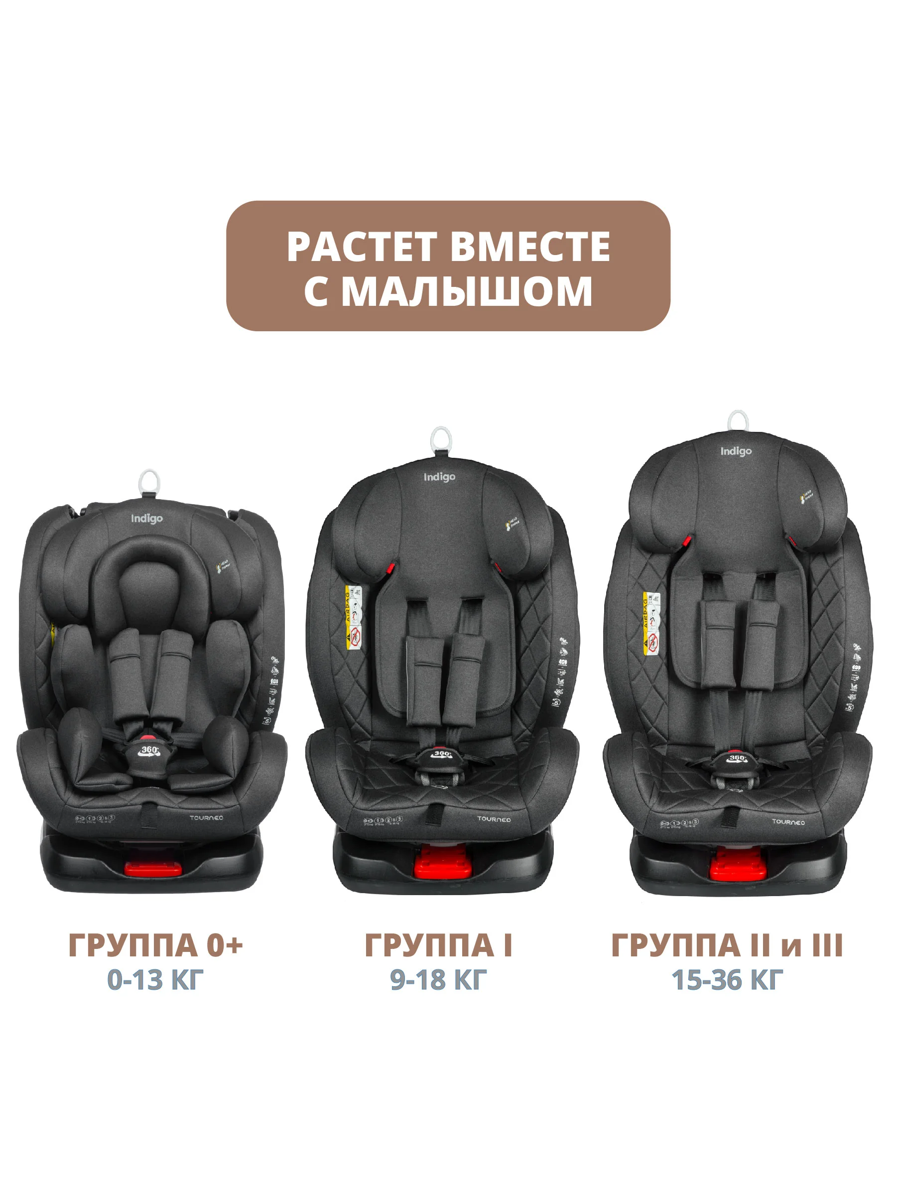 Черный автокресло детское Indigo Tourneo KBH308 ISOFIX растущее универсальное поворотное, 0-36 кг