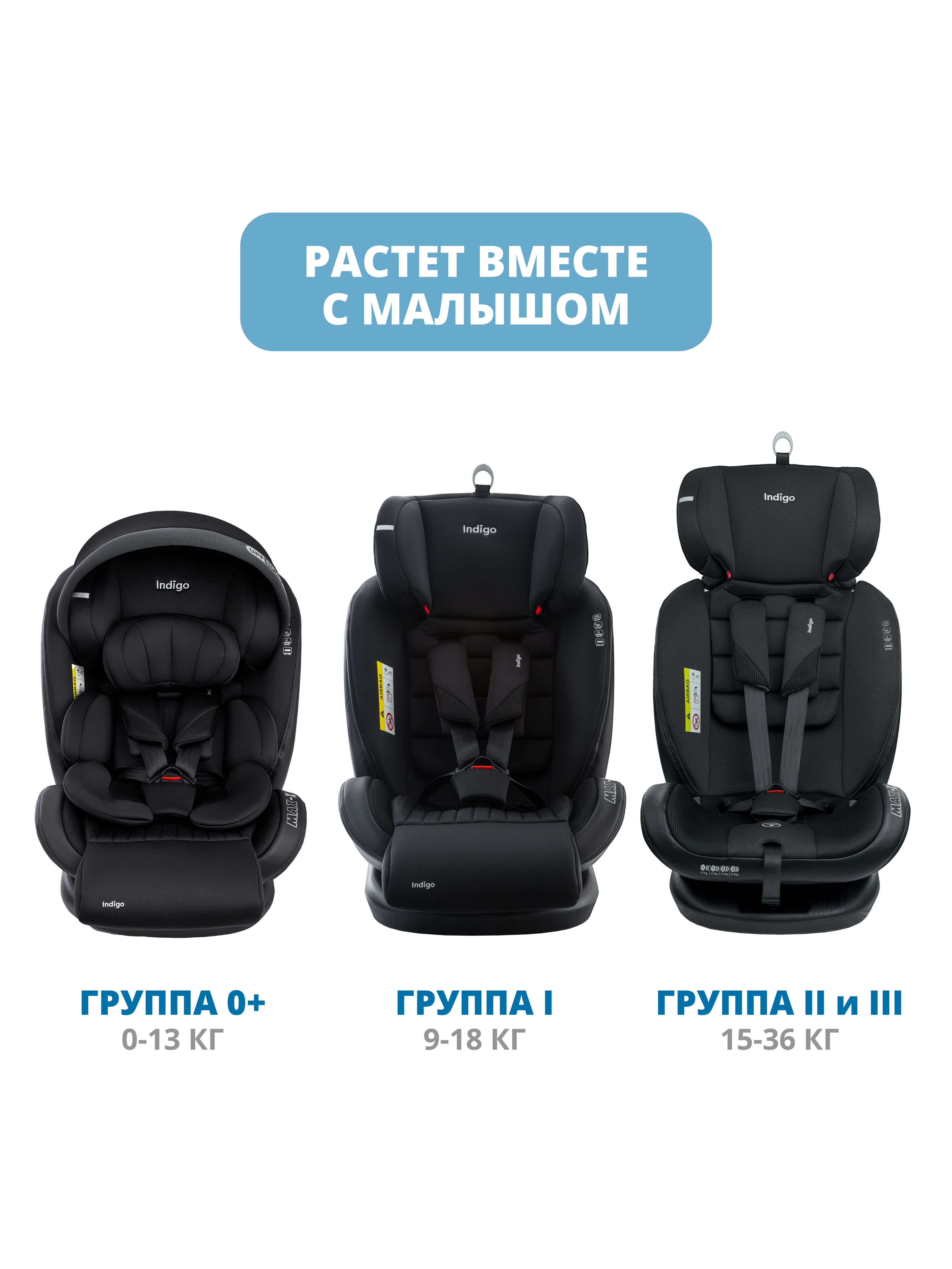 Черный автокресло детское Indigo MAX-X ST-3 Isofix растущее 0-36 кг