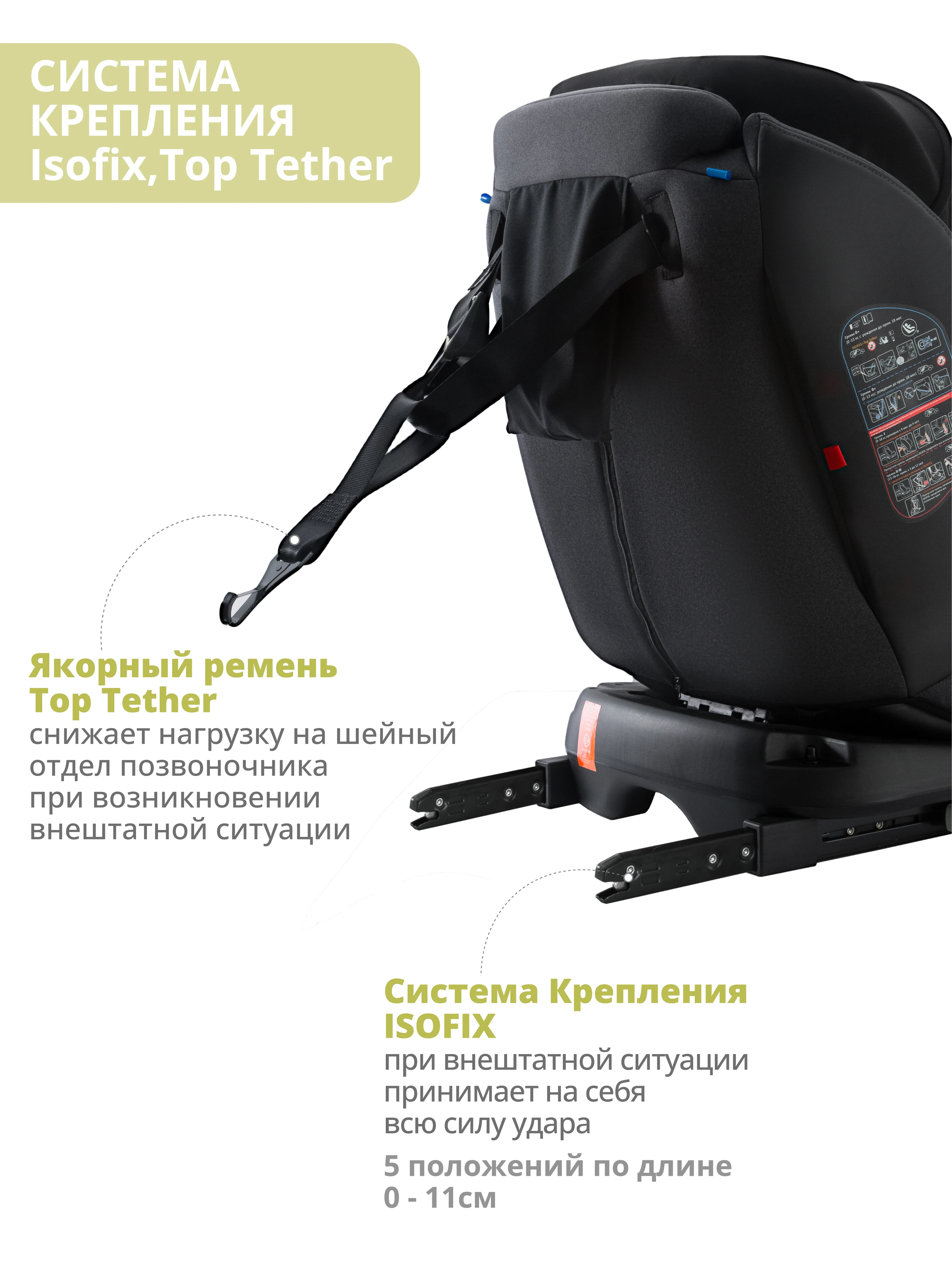 Тёмно-серый автокресло детское Indigo MAX-X ST-3 Isofix растущее 0-36 кг