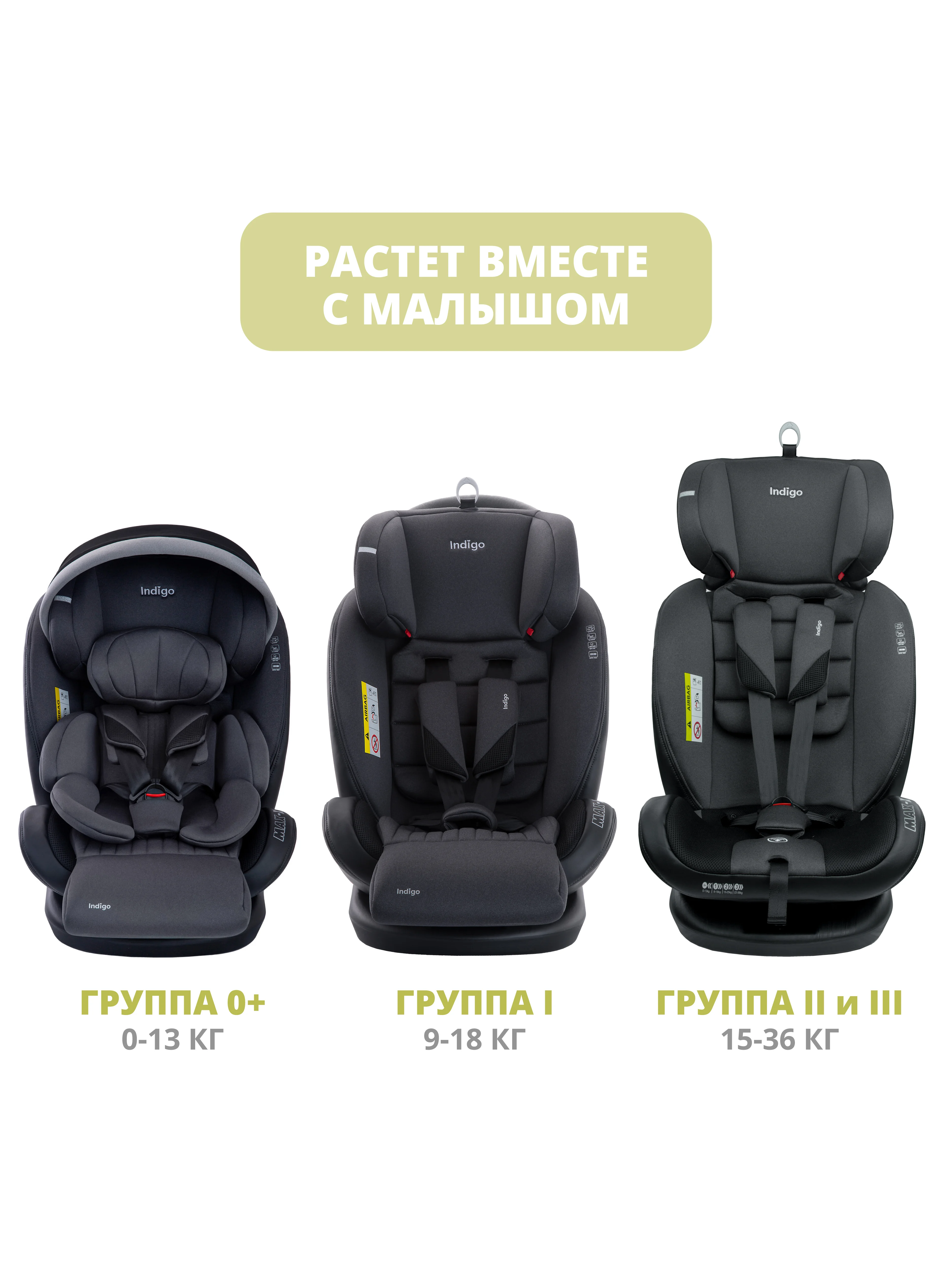 Тёмно-серый автокресло детское Indigo MAX-X ST-3 Isofix растущее 0-36 кг